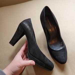 PRADA Black Nubuck Platform Block Heel Pumps